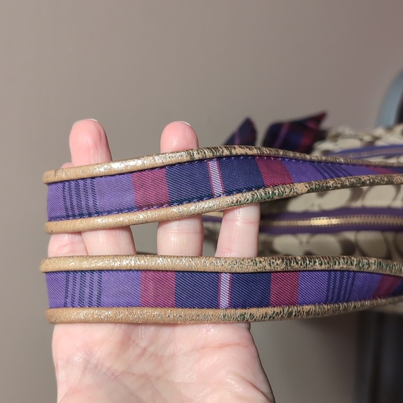 Coach Beige/Plum Canvas Poppy Tartan Glam Tote - Picture 10 of 11